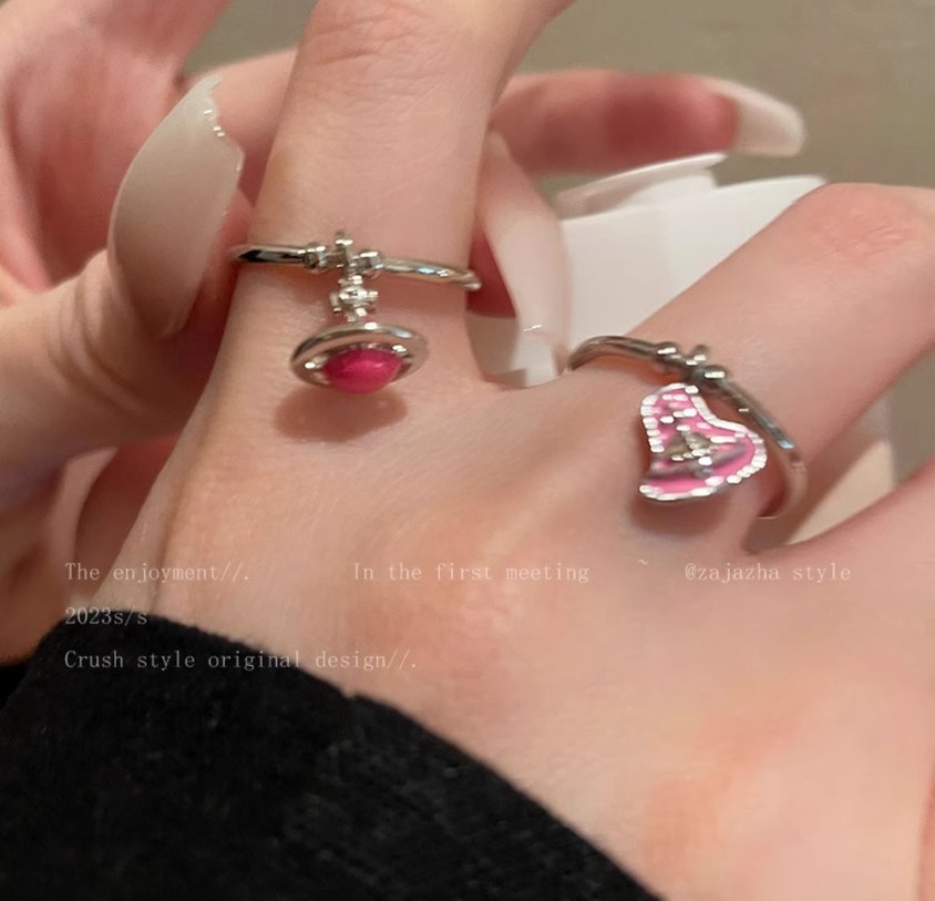 Pembe Boncuklu Rock Punk Kadın Yüzük - Görsel 2