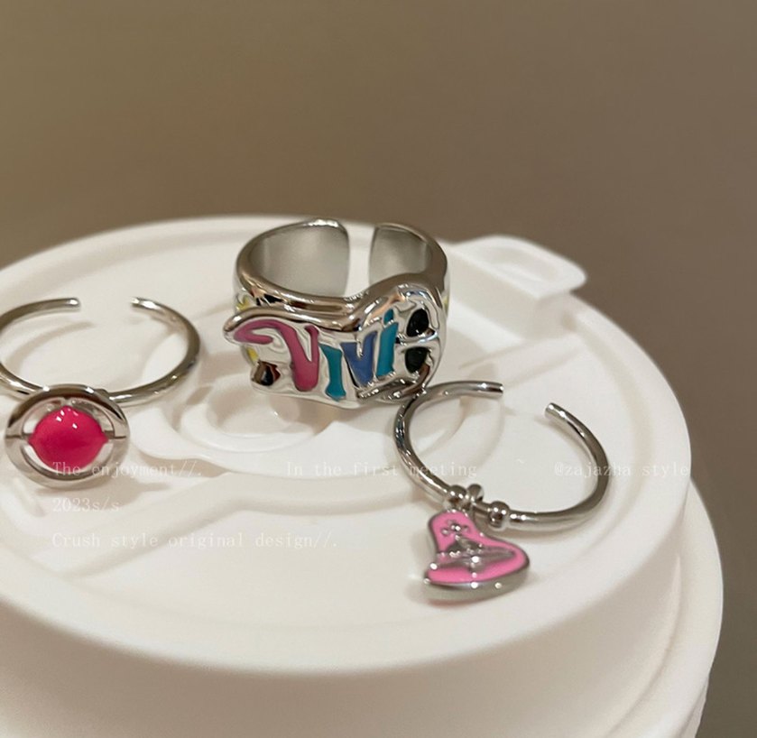 Pembe Boncuklu Rock Punk Kadın Yüzük - Görsel 5