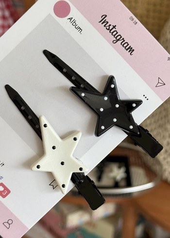 Siyah-Beyaz Yıldızlı saç tokaları - Görsel 3