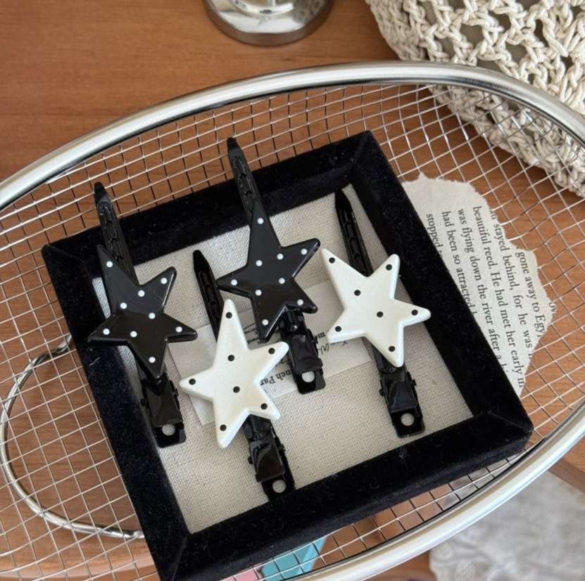 Siyah-Beyaz Yıldızlı saç tokaları - Görsel 2