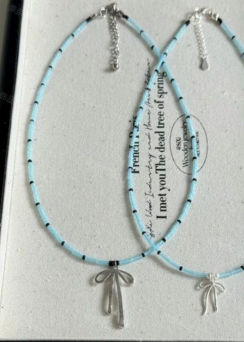 Turkuaz İşlemeli Mini Boncuklu Kadın Kolye - Görsel 2