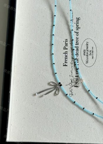 Turkuaz İşlemeli Mini Boncuklu Kadın Kolye - Görsel 4