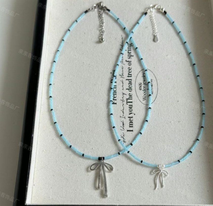 Turkuaz İşlemeli Mini Boncuklu Kadın Kolye - Görsel 2