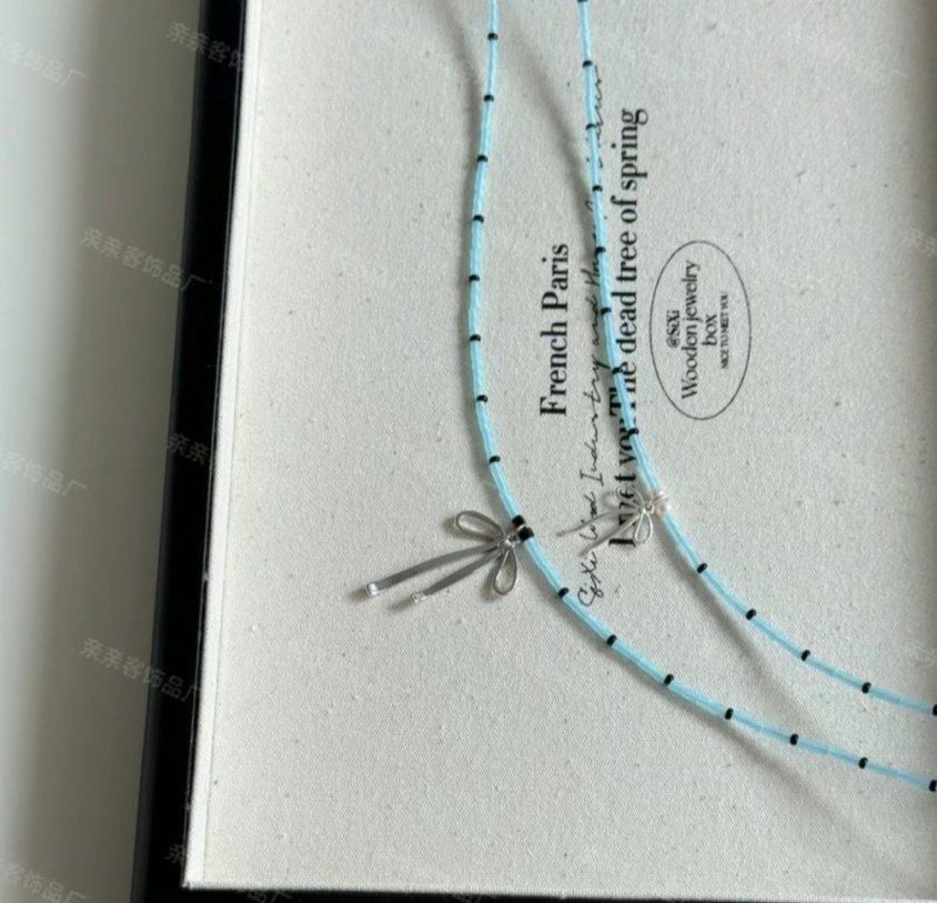 Turkuaz İşlemeli Mini Boncuklu Kadın Kolye - Görsel 4