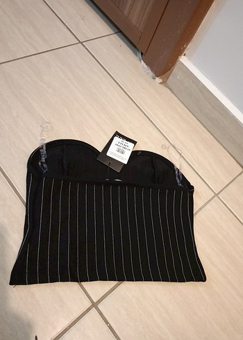 Çizgili Pilili Siyah Midi büstiyer - Görsel 4