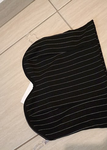 Çizgili Pilili Siyah Midi büstiyer - Görsel 2