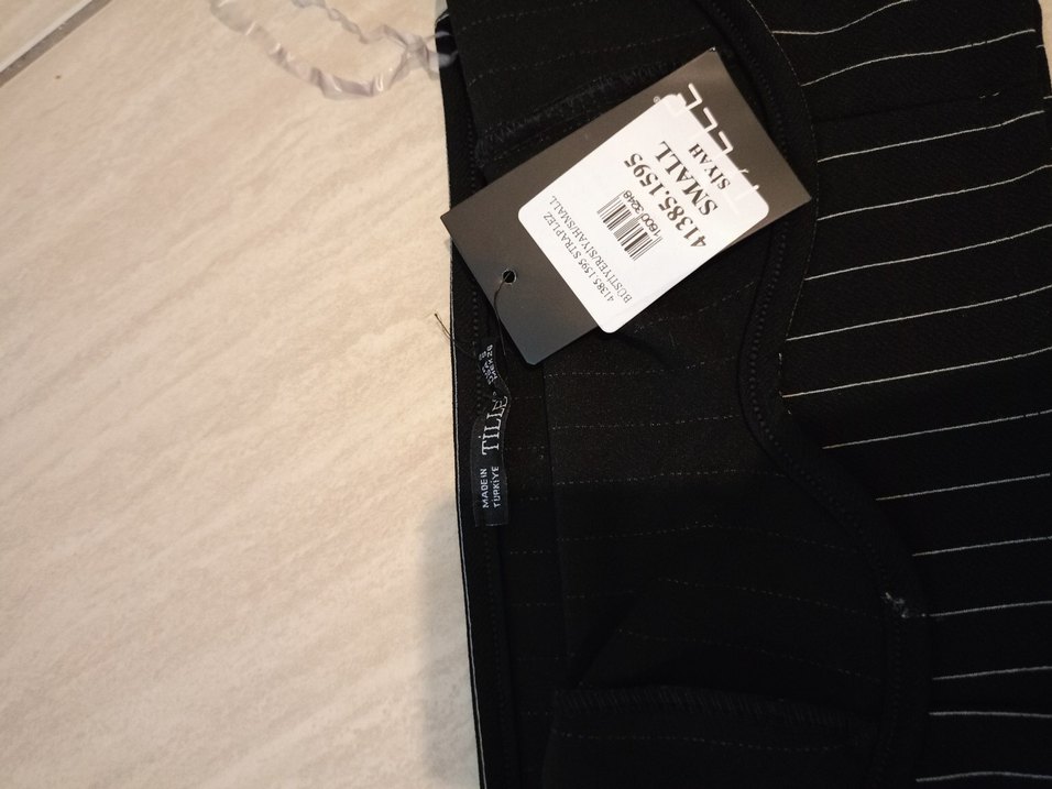 Çizgili Pilili Siyah Midi büstiyer - Görsel 3