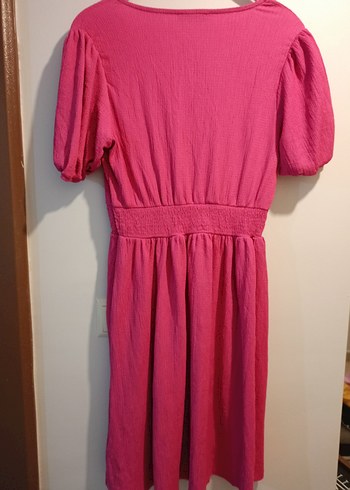 Pembe V Yaka Midi Keten Elbise - Görsel 5