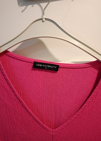 Pembe V Yaka Midi Keten Elbise - Görsel 2