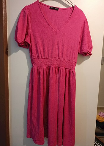 Pembe V Yaka Midi Keten Elbise - Görsel 4