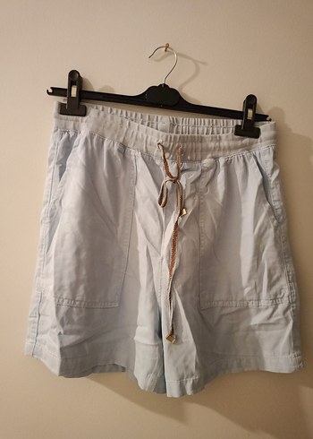 Bej Kemerli Kadın Keten Mini Şort - Görsel 2