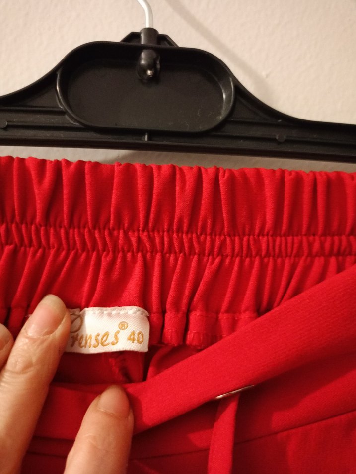 Kadın Kırmızı Beli Kuşaklı Rahat Pantolon - Görsel 3