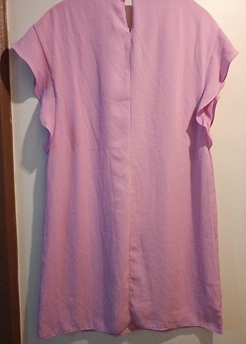 Pembe Kısa Kollu Fırfırlı Kadın elbise - Görsel 5