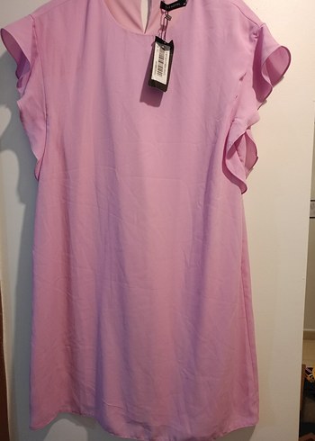 Pembe Kısa Kollu Fırfırlı Kadın elbise - Görsel 4