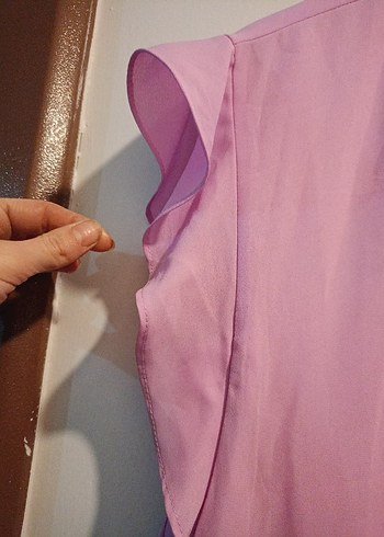 Pembe Kısa Kollu Fırfırlı Kadın elbise - Görsel 3