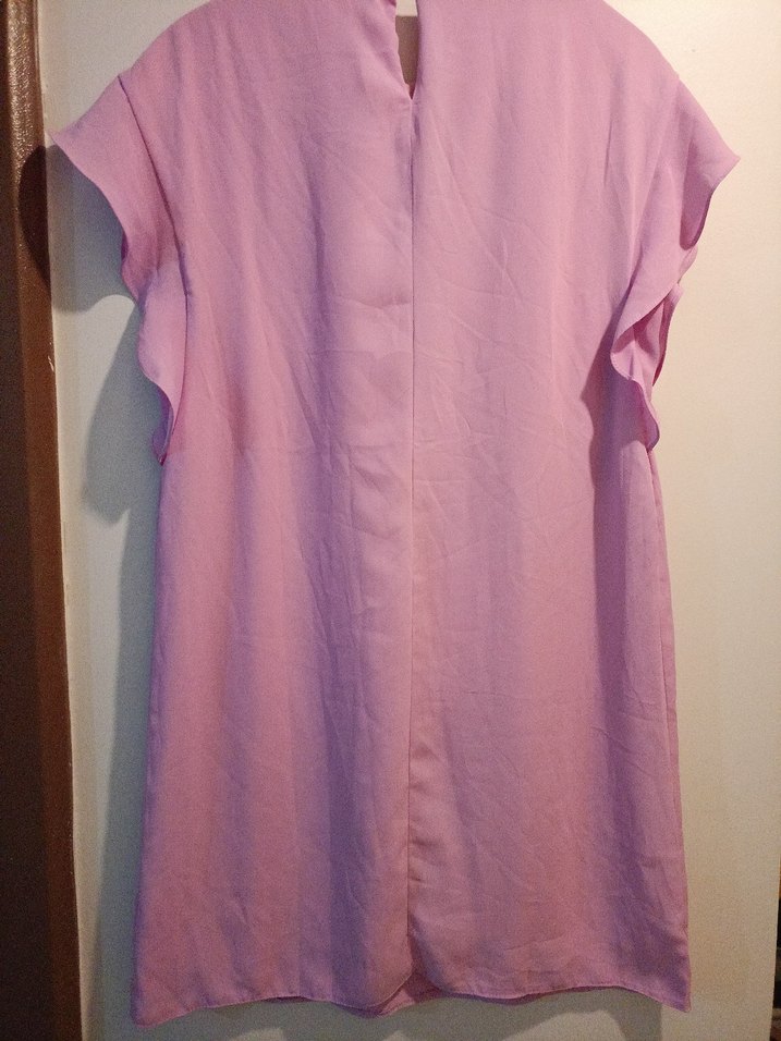 Pembe Kısa Kollu Fırfırlı Kadın elbise - Görsel 5