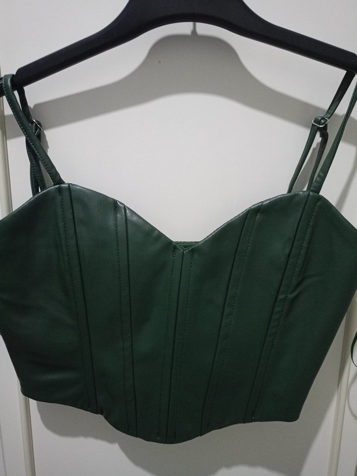 Yeşil Yılan Desenli Mini Straplez Büstiyer - Görsel 3