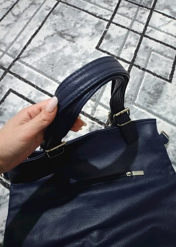 Mavi Deri Tokalı Punk Tarzı Kadın Çanta - Görsel 4