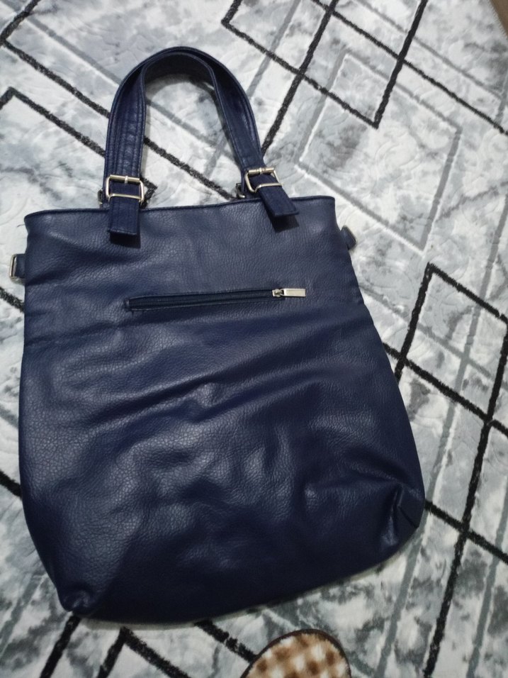 Mavi Deri Tokalı Punk Tarzı Kadın Çanta - Görsel 3