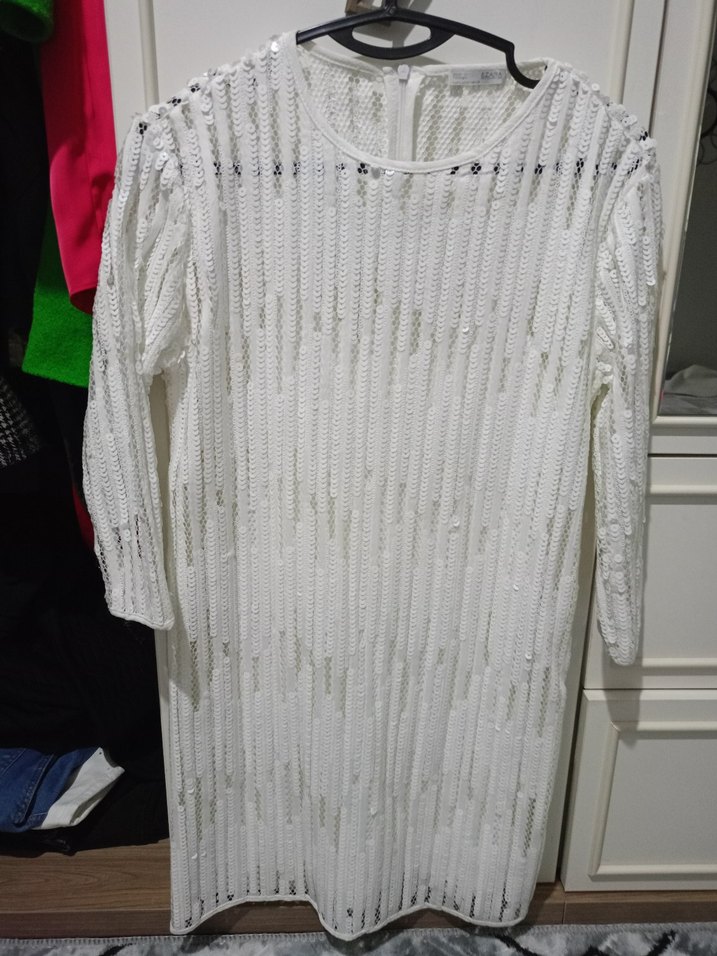 Beyaz Triko Midi Elbise - Görsel 4