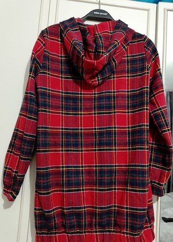 Kırmızı Ekose Desenli Kadın Midi Kaban - Görsel 5