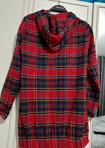 Kırmızı Ekose Desenli Kadın Midi Kaban - Görsel 6