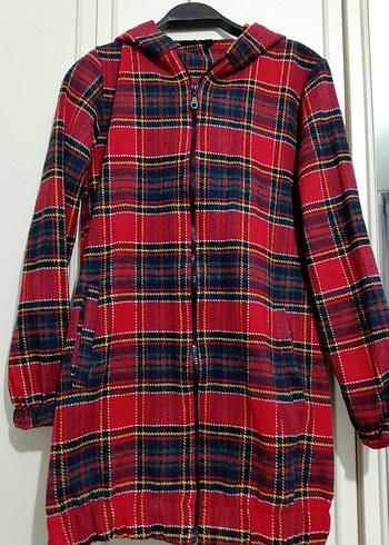 Kırmızı Ekose Desenli Kadın Midi Kaban - Görsel 3