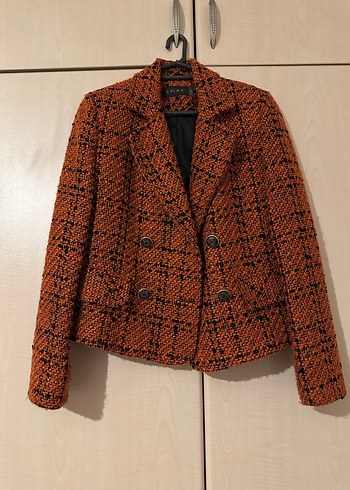 Kahverengi Desenli Kadın Blazer Ceket