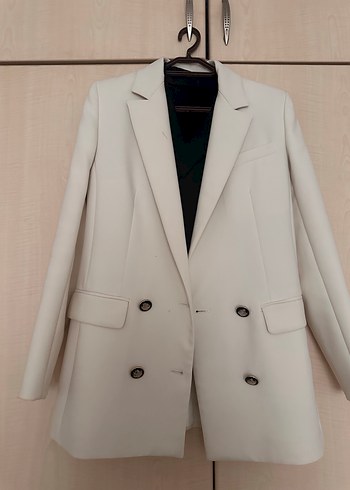 Zara Ekru Cift Sirali Uzun Blazer Ceket