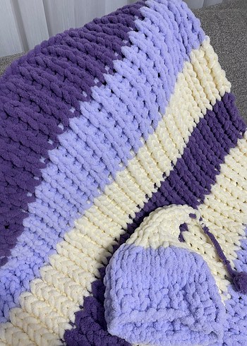 Pastel Mor Örgü Bebek Battaniyesi - Görsel 4