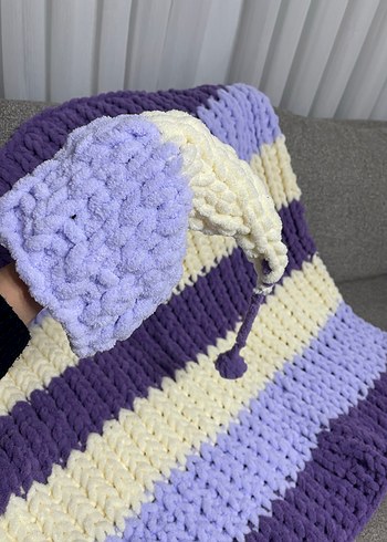 Pastel Mor Örgü Bebek Battaniyesi - Görsel 3