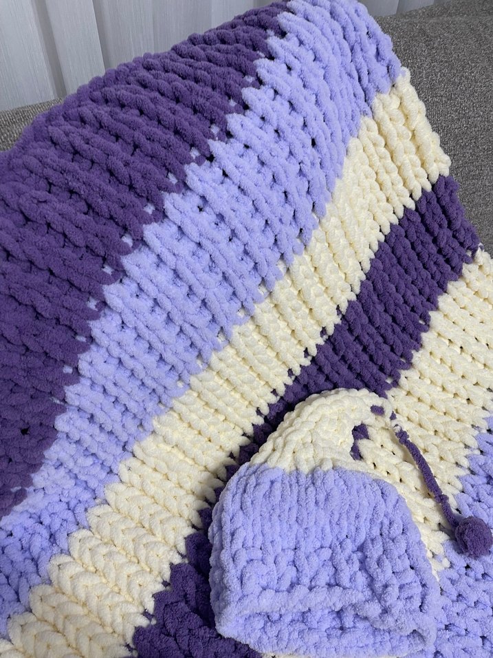 Pastel Mor Örgü Bebek Battaniyesi - Görsel 4
