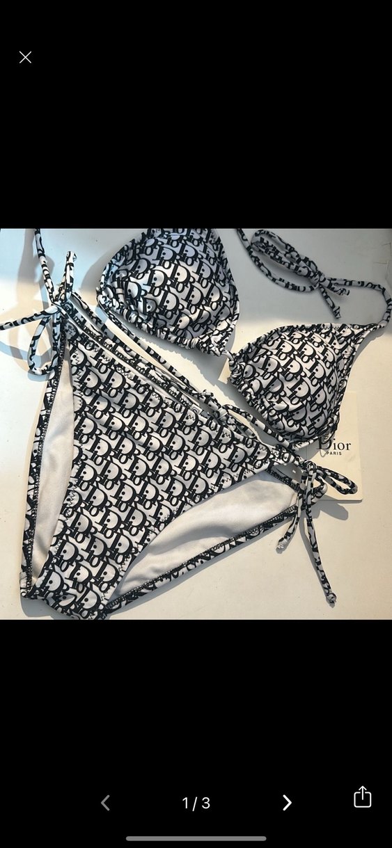 Baskılı Zincir Detaylı Mini Beyaz Bikini - Görsel 3