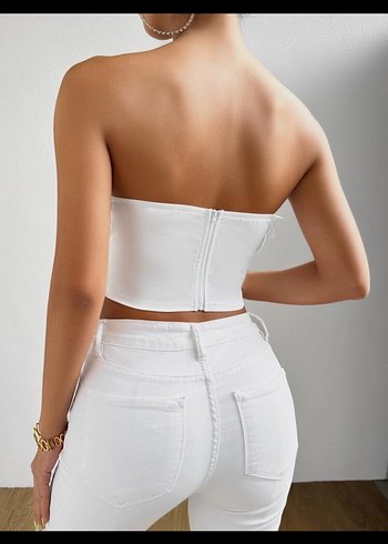 Sheinside Kürk Detaylı Beyaz Straplez Mini Bustiyer