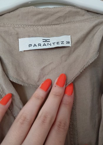 Parantez Bej Keten Kadın Düğmeli Elbise
