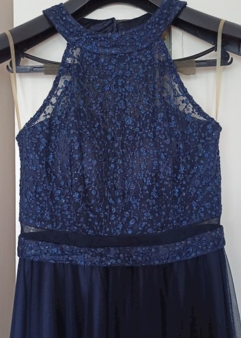 Drapeli Lacivert Uzun Abiye Elbise - Görsel 4