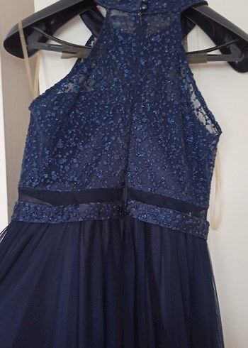 Drapeli Lacivert Uzun Abiye Elbise - Görsel 5