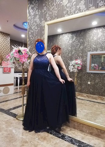 Drapeli Lacivert Uzun Abiye Elbise - Görsel 2