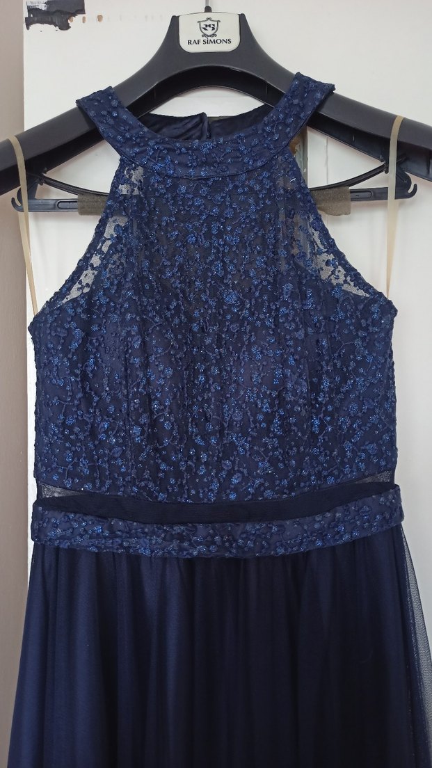 Drapeli Lacivert Uzun Abiye Elbise - Görsel 4