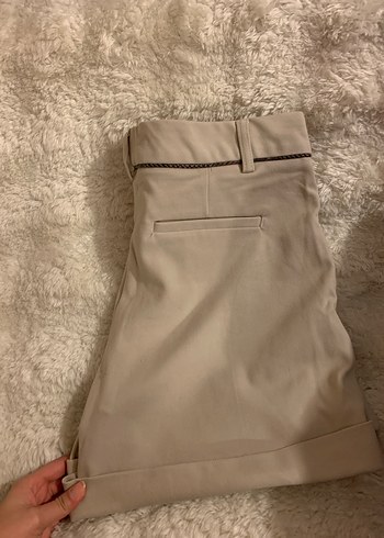 Bej Kemerli Kadın Kumaş şort - Görsel 3