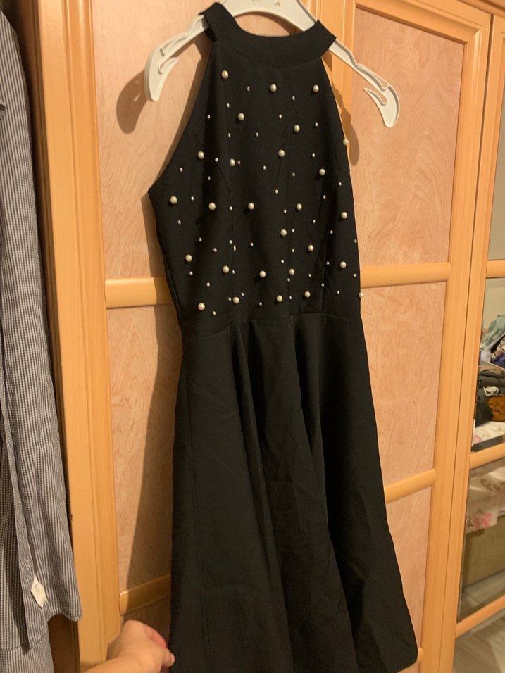 Uzun Siyah Boncuk İşlemeli Abiye Elbise - Görsel 2