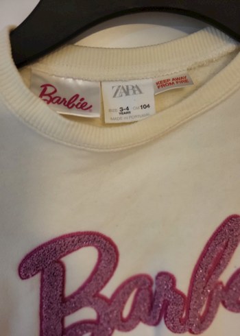 4 Yaş Beden Zara Beyaz Barbie Baskılı Kız Sweatshirt