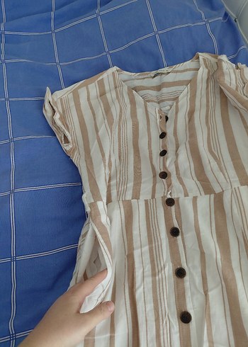 Bej Düğmeli Uzun Bohem Elbise - Görsel 2