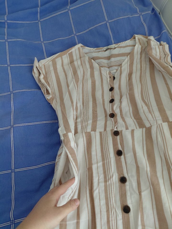 Bej Düğmeli Uzun Bohem Elbise - Görsel 2