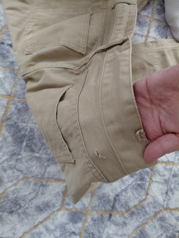 Bej Kadın Keten Kemerli Bol Kesim Pantolon - Görsel 2