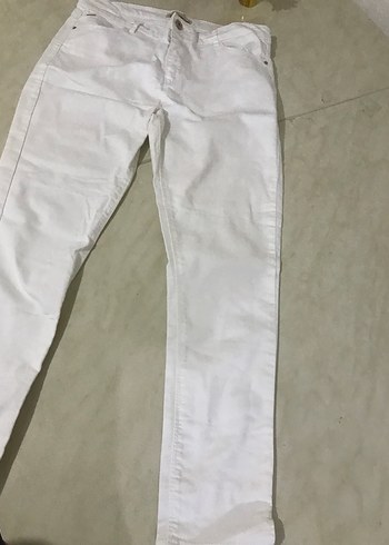 Beyaz Kadın Pamuk Kumaş Pantolon - Görsel 3