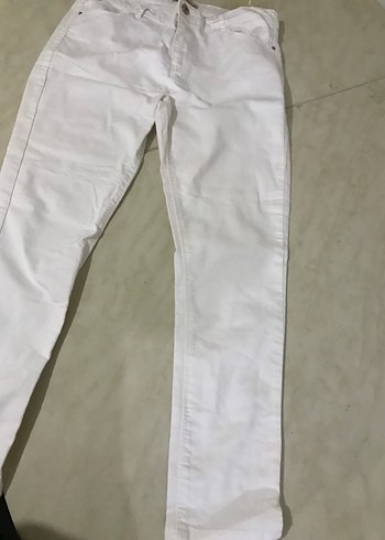 Beyaz Kadın Pamuk Kumaş Pantolon - Görsel 4