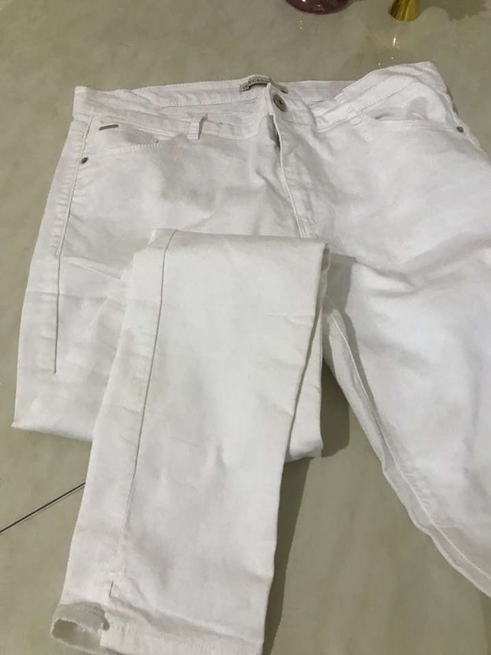 Beyaz Kadın Pamuk Kumaş Pantolon - Görsel 5