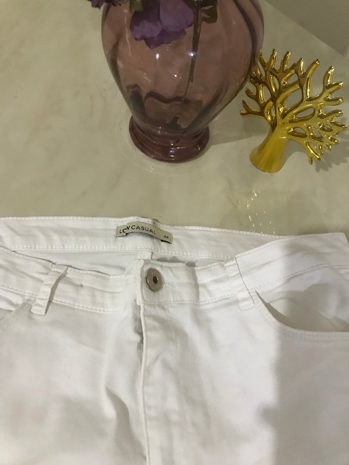 Beyaz Kadın Pamuk Kumaş Pantolon - Görsel 2