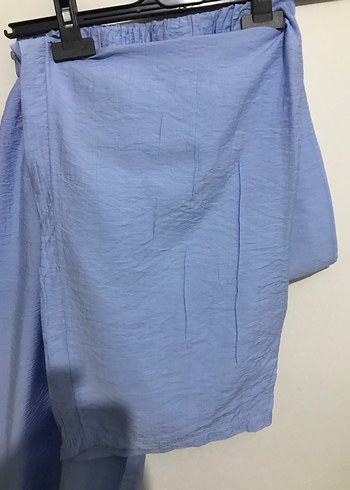 Mavi Düğmeli Keten Kadın Gömlek - Görsel 6